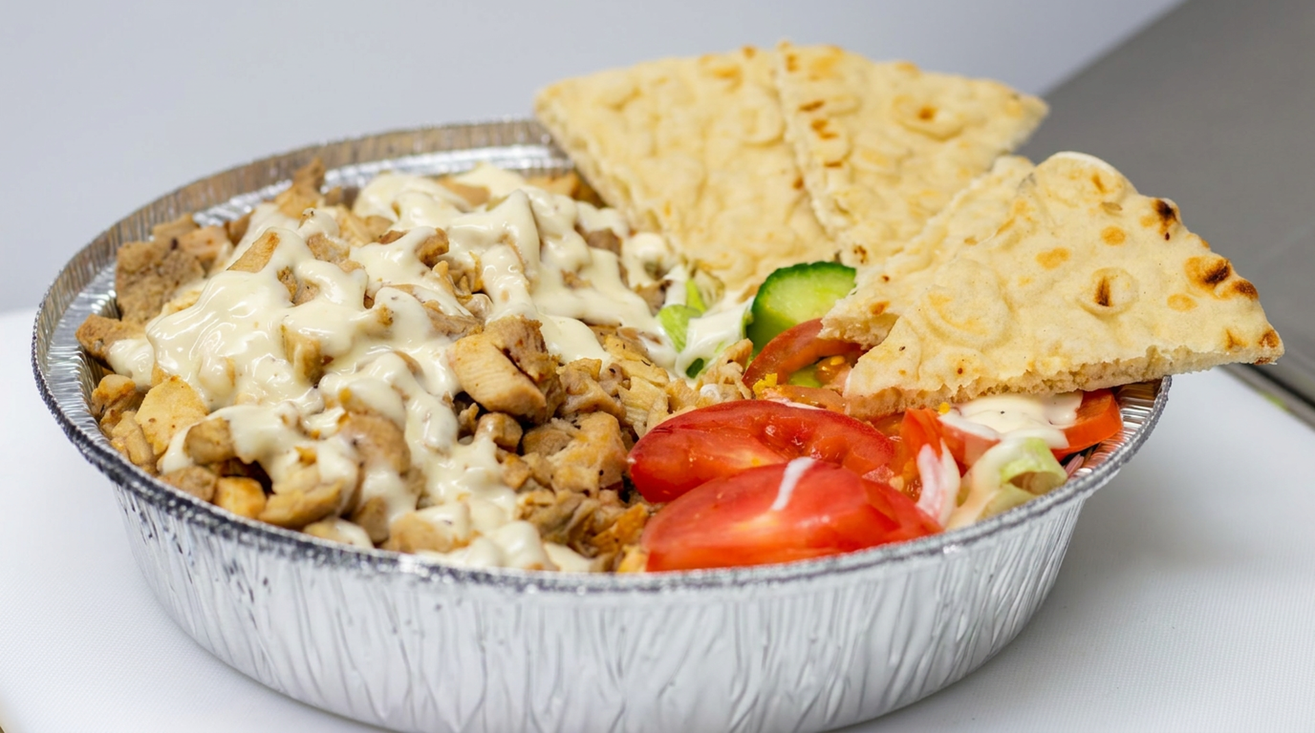 Chicken, gyro, and rice